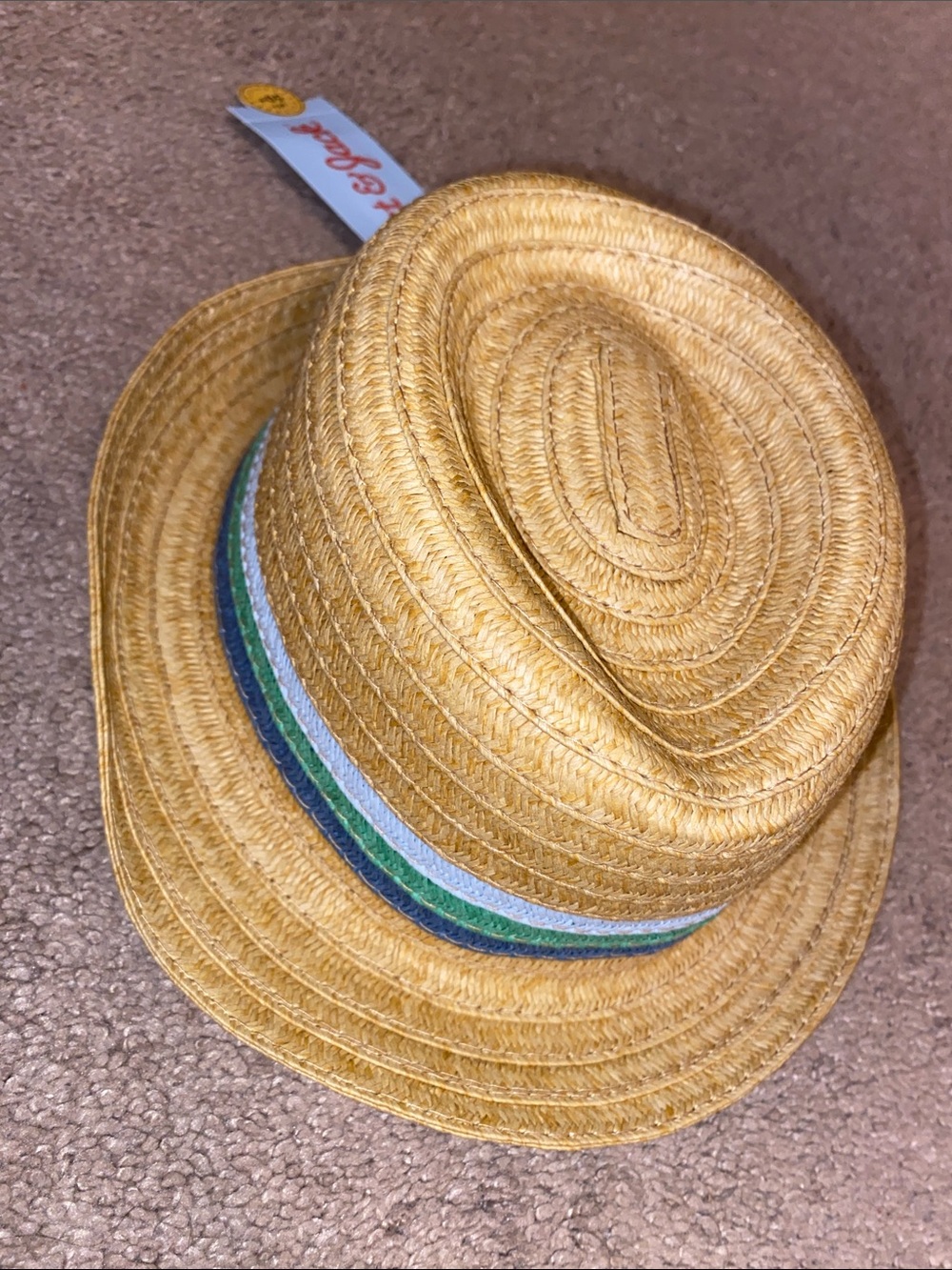 Cat & Jack Straw Fedora Hat with Blue, Green & White Trim